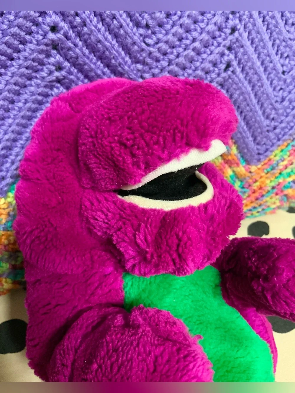 Vintage BARNEY Purple Dinosaur Dakin The Lyons Group Plush Hand Puppet Toy 1992